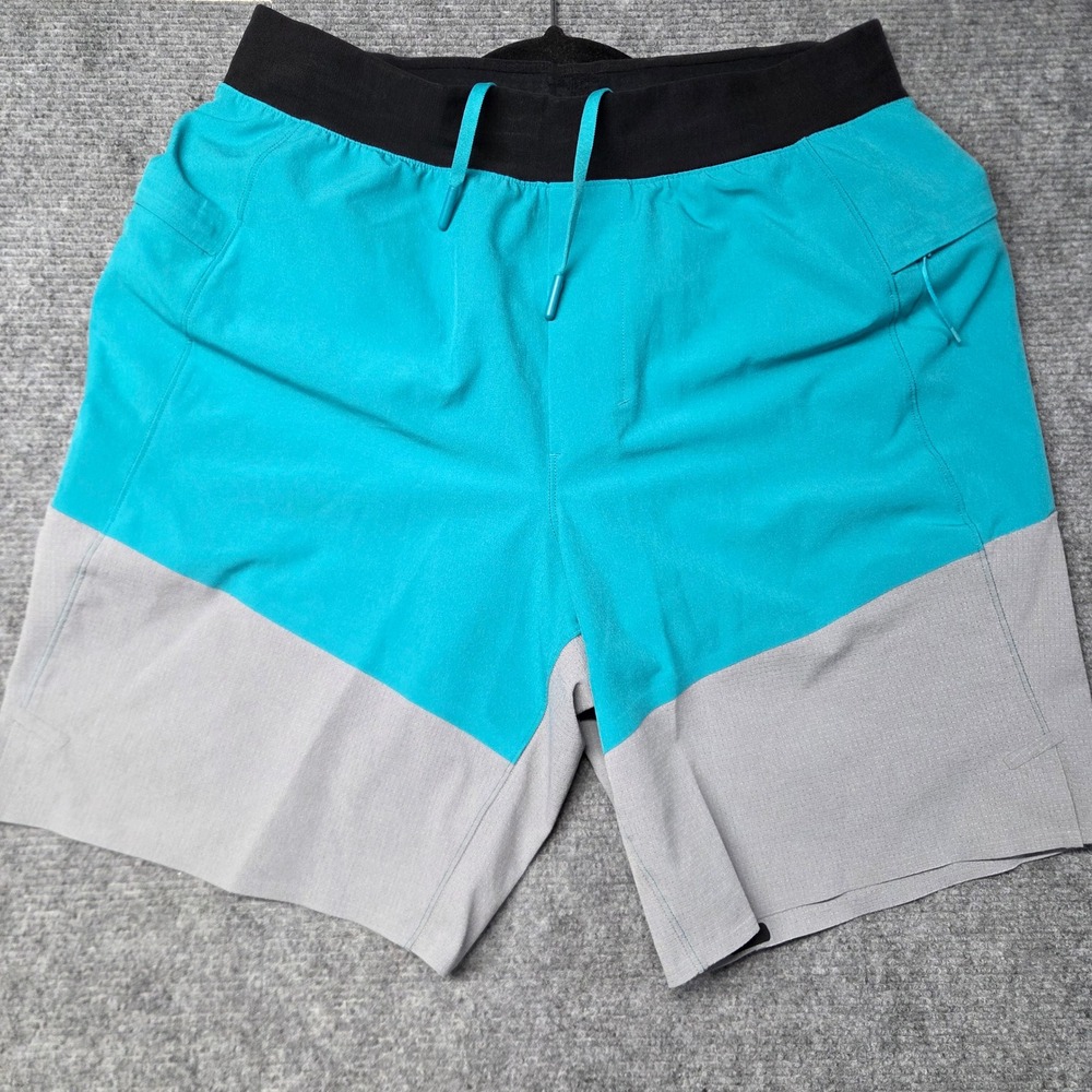 Lululemon Mens S Teal Grey Colorblock Athletic Training Shorts 7 Inch Inseam